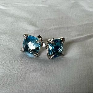 David Yurman “Chatelaine” blue topaz and pave diamond SS earrings